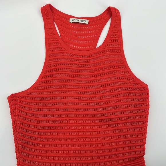 Ronny Kobo Women's Esha Coral Pointelle Knit Dress Orange Vermillion Size Medium - Picture 12 of 15